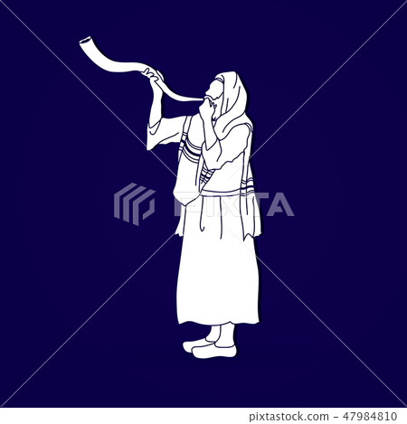 Shofar blowing, Kudu shofar blower graphic vector Shofar blowing, Kudu shofar blower graphic vector 47984810