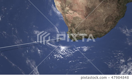 Airplane flying to Cape Town, South africa on the map. 3D rendering 47984848