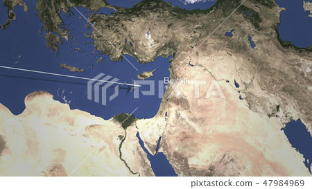 Airplane flying to Beirut, Lebanon on the map. 3D rendering Airplane flying to Beirut, Lebanon on the map. 3D rendering 47984969