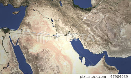 Airplane flying to Basra, Iraq on the map. 3D rendering Airplane flying to Basra, Iraq on the map. 3D rendering 47984989