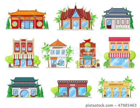 National cuisine restaurants, building icons National cuisine restaurants, building icons 47985463