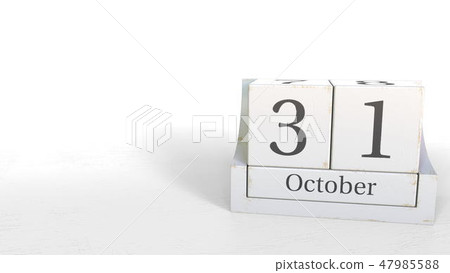 Cube calendar shows October 31 date. 3D rendering Cube calendar shows October 31 date. 3D rendering 47985588