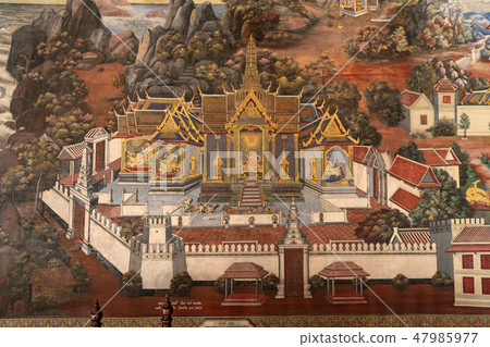 White castle in Wat Phra Kaew murals White castle in Wat Phra Kaew murals 47985977