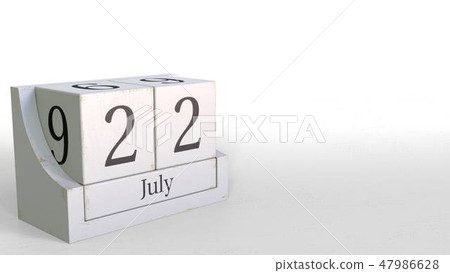 Wood cube calendar shows July 22 date, 3D rendering 47986628