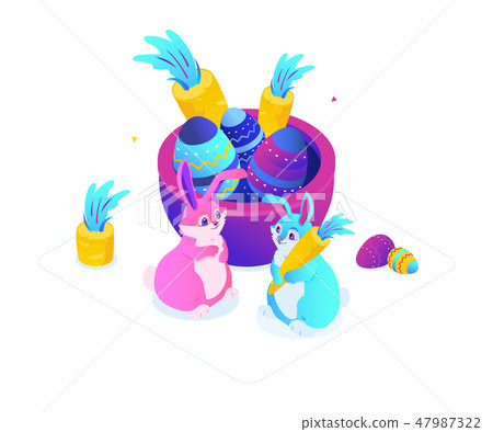 Happy Easter - modern colorful isometric vector illustration Happy Easter - modern colorful isometric vector illustration 47987322