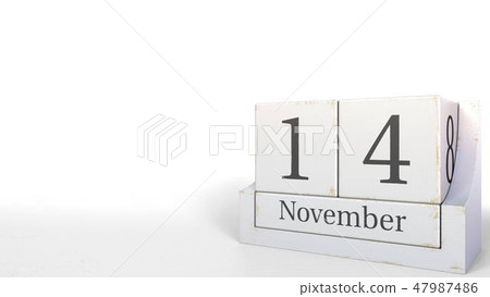 November 14 date on wooden blocks calendar. 3D rendering November 14 date on wooden blocks calendar. 3D rendering 47987486