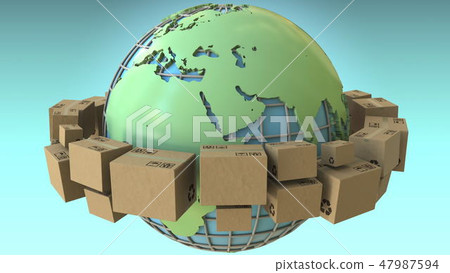 Many boxes rotate around the world, Europe and Africa emphasized. Conceptual 3D rendering Many boxes rotate around the world, Europe and Africa emphasized. Conceptual 3D rendering 47987594