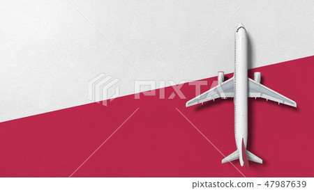 Commercial airplane on the flag of Poland. Travel related conceptual 3D rendering 47987639