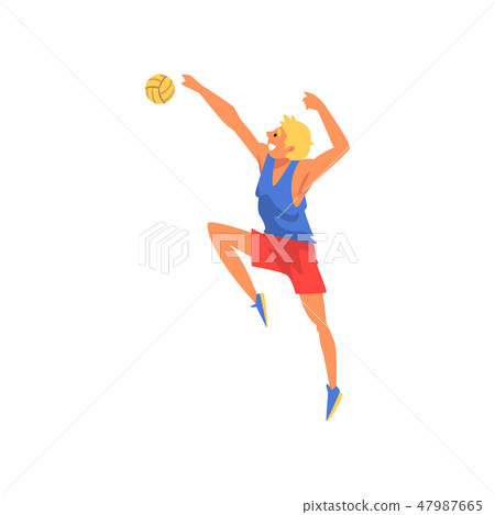 Male Volleyball Player Blocking Ball, Professional Sportsman Character Wearing Sports Uniform Vector 47987665