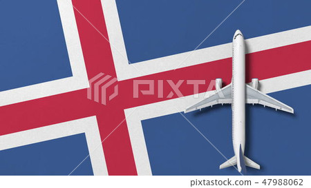 Top-down view of the airplane on the flag of Iceland. Tourism related conceptual 3D rendering 47988062
