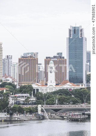Merlion and Victoria Concert Hall aerial Singapore Merlion and Victoria Concert Hall aerial Singapore 47988901