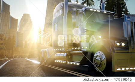 Truck on the road at sunset Truck on the road at sunset 47989046