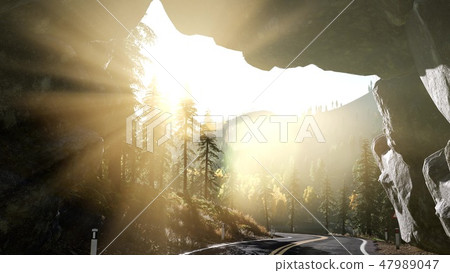 rocky road tonel in mountain at sunset rocky road tonel in mountain at sunset 47989047