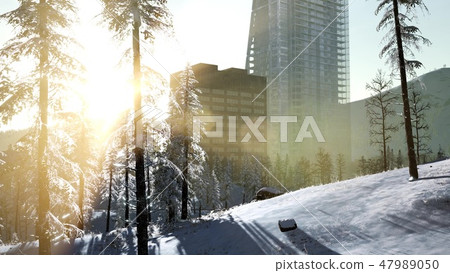 sity and forest in snow at sunrise sity and forest in snow at sunrise 47989050