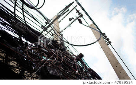electrict line on attena on road in Bangkok city 47989554
