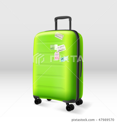 Green plastic suitcase on white background Green plastic suitcase on white background 47989570