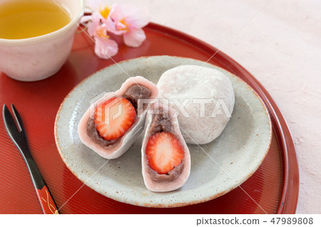 Ichigo Daifuku and tea Ichigo Daifuku and tea 47989808