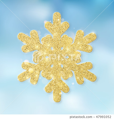 Shine golden snowflake covered with glitter on blue background. Christmas decoration with shining Shine golden snowflake covered with glitter on blue background. Christmas decoration with shining 47991052