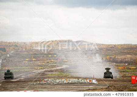 Antiaircraft gun missile systems in action Antiaircraft gun missile systems in action 47991935