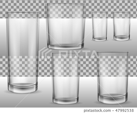 Glass glasses empty. Set of vector realistic illustrations, isolated icons. 47992538