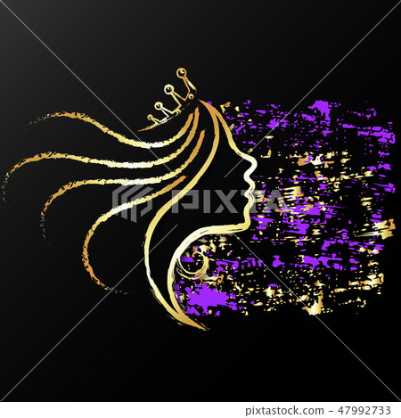 Golden profile of a girl with a crown - Stock Illustration [47992733 ...