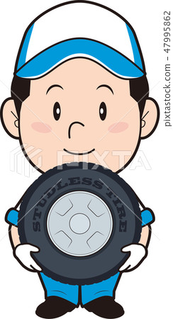 Male mechanic exchanging tires Male mechanic exchanging tires 47995862