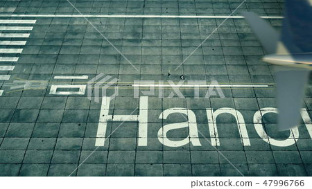 Aerial view of an airplane arriving to Hanoi airport. Travel to Vietnam 3D rendering Aerial view of an airplane arriving to Hanoi airport. Travel to Vietnam 3D rendering 47996766