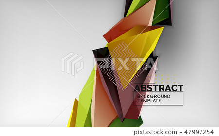 3d geometric triangular shapes abstract background, color triangles composition on grey backdrop 47997254