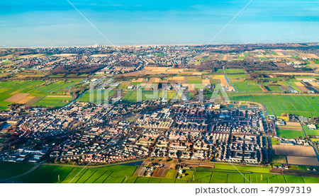 Aerial view of Voorhout village and Noordwijk town in the Netherlands 47997319