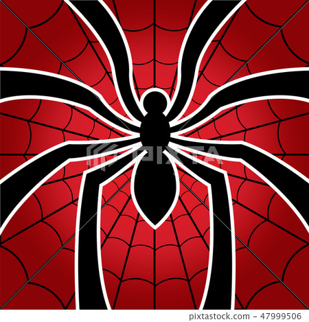 spider and web on red background. spider and web on red background. 47999506