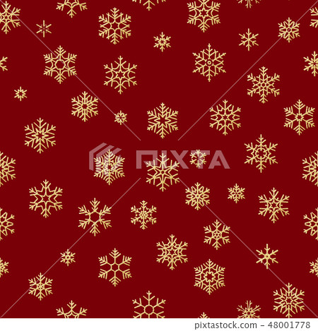 Gold snowflakes seamless pattern on a red... - Stock Illustration ...