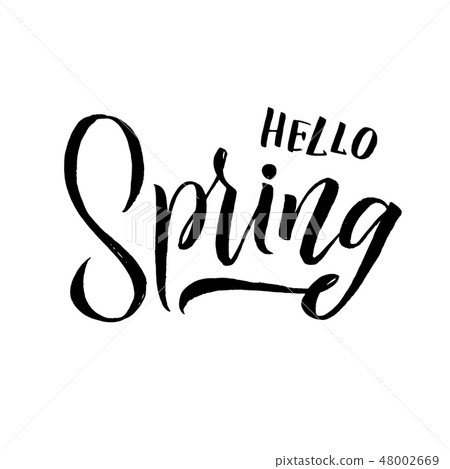 Spring. Trendy script lettering design Hello... - Stock Illustration ...
