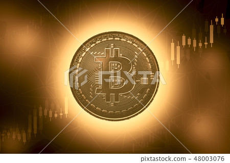 Bitcoins and New Virtual money concept.Gold bitcoin with Candle stick graph chart and digital 48003076