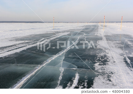 Ice road on Ob reservoir, Novosibirsk, Russia 48004380