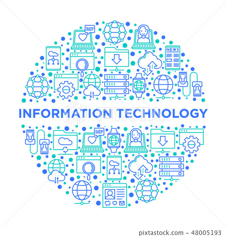 Information technology in circle thin line icons Information technology in circle thin line icons 48005193