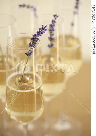 Glasses of champagne decorated with lavender  48007143