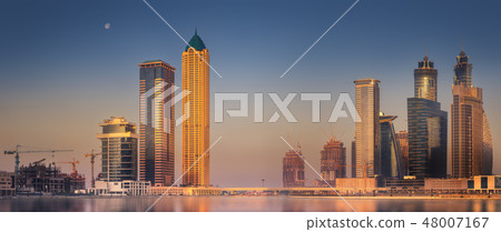 Cityscape of Dubai and panoramic view of Business bay, UAE 48007167