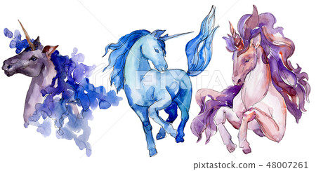 Cute unicorn horse. Fairytale children sweet dream. Watercolor background set. Isolated unicorn Cute unicorn horse. Fairytale children sweet dream. Watercolor background set. Isolated unicorn 48007261