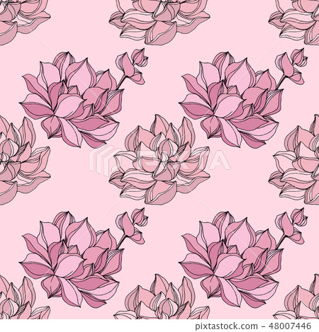 Vector Jungle botanical succulent flower. Engraved ink art illustration. Seamless background pattern 48007446