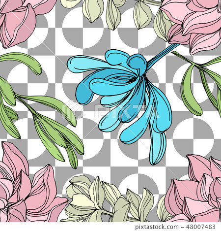 Vector Jungle botanical succulent flower. Engraved ink art illustration. Seamless background pattern 48007483