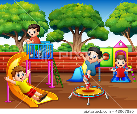 Happy children playing in the playground 48007880