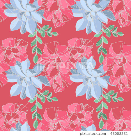 Vector Jungle botanical succulent flower. Engraved ink art illustration. Seamless background pattern Vector Jungle botanical succulent flower. Engraved ink art illustration. Seamless background pattern 48008281