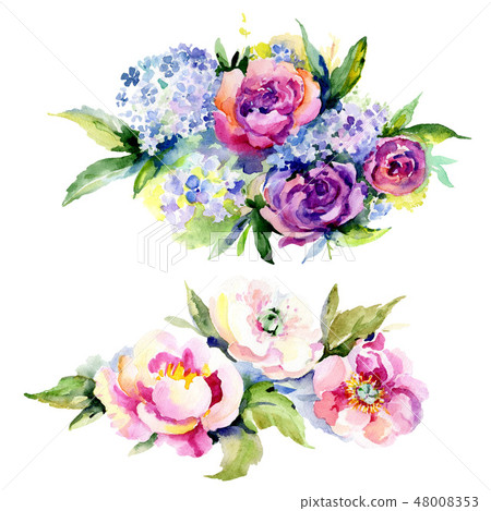 Bouquets floral botanical flower. Watercolor background illustration set. Isolated bouquet 48008353