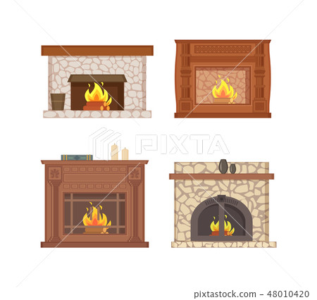 Fireplace with Bucket and Shelf for Vase Decor 48010420