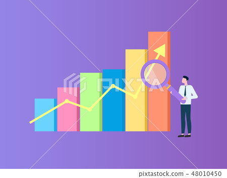 Person with Magnifier, Diagram with Arrow Vector Person with Magnifier, Diagram with Arrow Vector 48010450