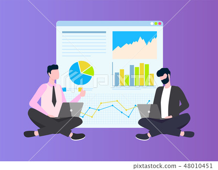 Men with Laptop Showing Diagram on Desktop Vector Men with Laptop Showing Diagram on Desktop Vector 48010451
