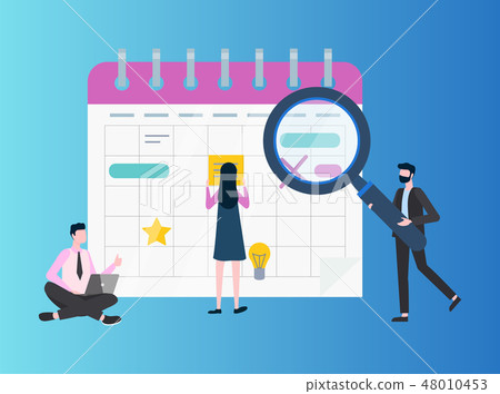 Workers near Big Table, Laptop and Loupe Vector Workers near Big Table, Laptop and Loupe Vector 48010453