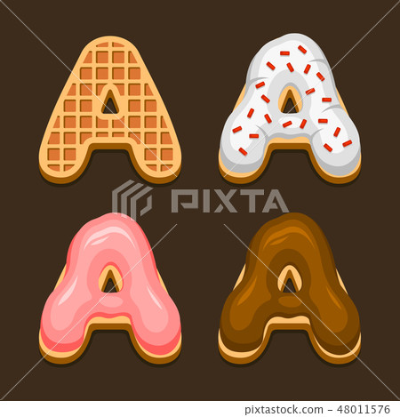 A Letter Belgium Waffles with different Toping Icon Set on Dark Background. Vector 48011576