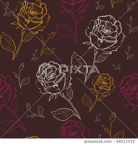 Flower Pattern Roses Outline Vector seamless pattern with outline decorative... - Stock Illustration ...