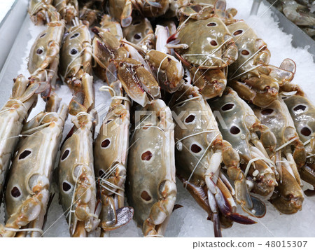 crab on ice sold in supermarket. 48015307